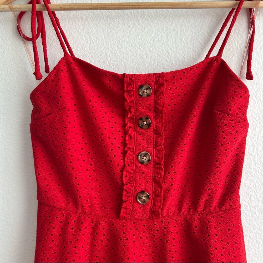 Speechless Red Mini Dress with Button Detail - Picture 3 of 4